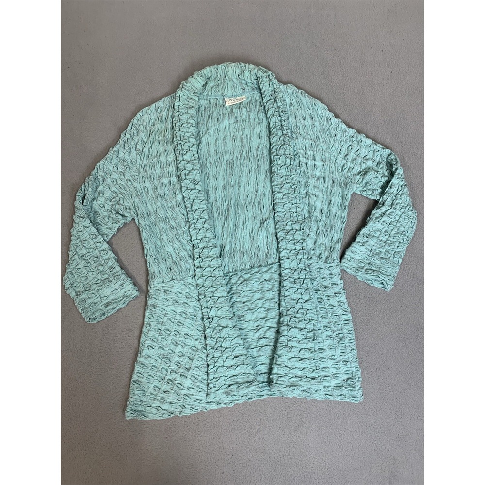 Komil‎ Cardigan Women's Size Large Cotton Textured Weave Mint Green Jacket